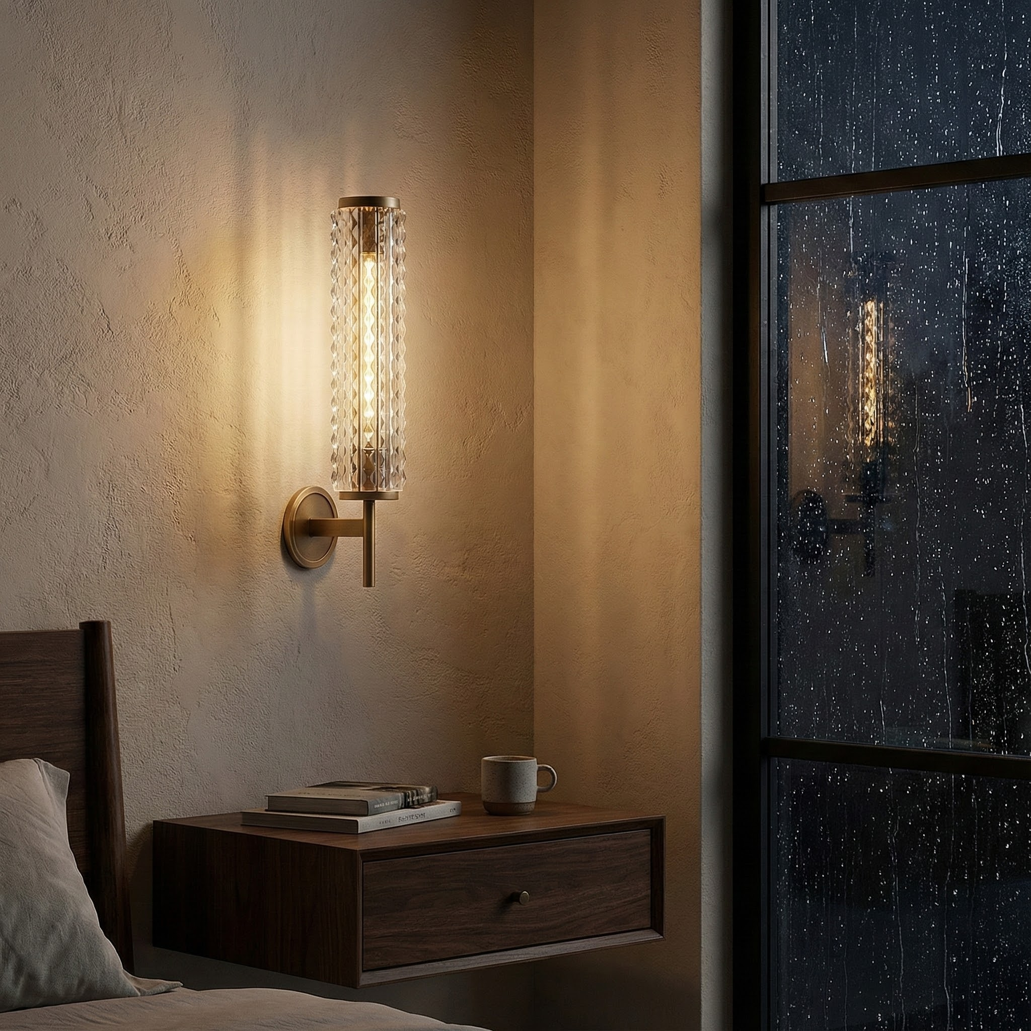RadiantGlow Stylish Brass Wall Light with Glass Accent