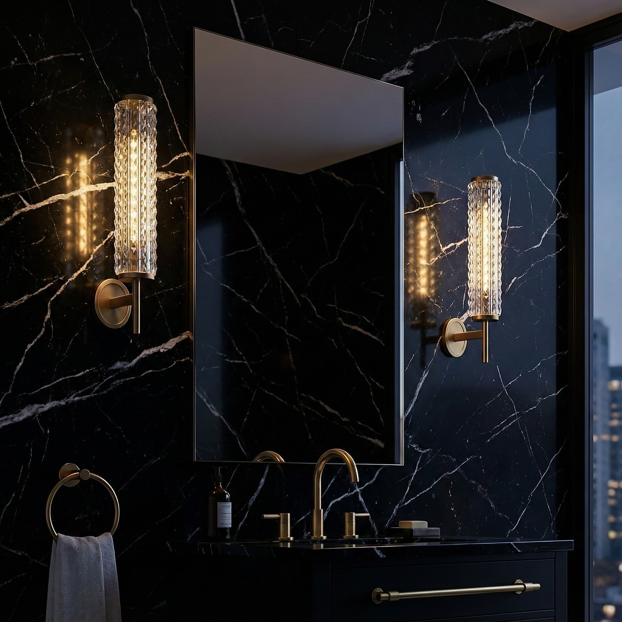 RadiantGlow Stylish Brass Wall Light with Glass Accent