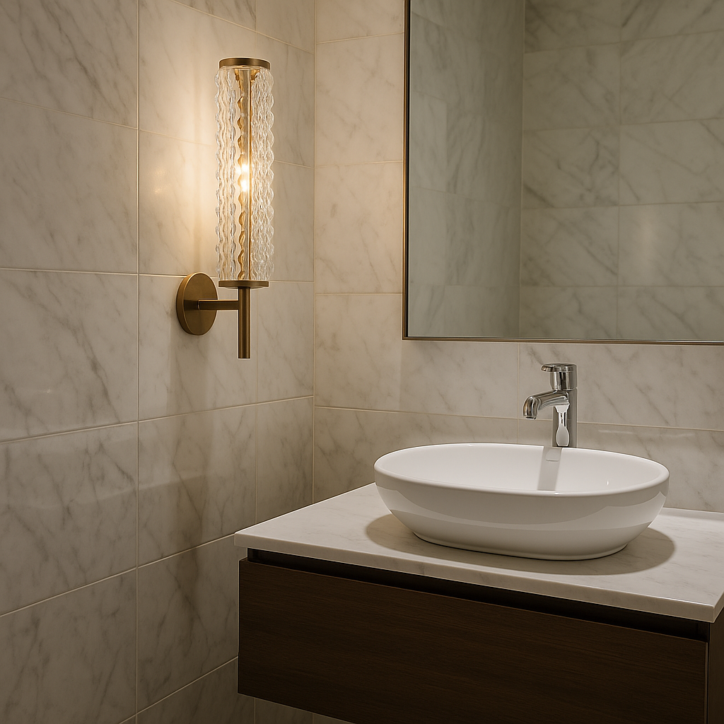 RadiantGlow Stylish Brass Wall Light with Glass Accent