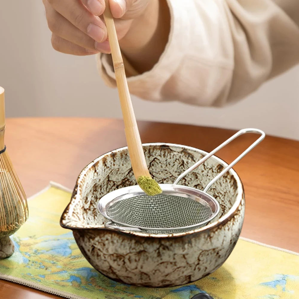 6-Piece Matcha Tea Set with Ceramic Bowls, Bamboo Whisk, and Strainer