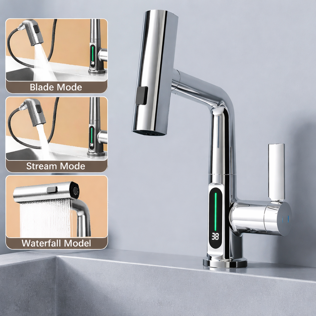 Versatile Kitchen Faucet with Digital Temperature Readout