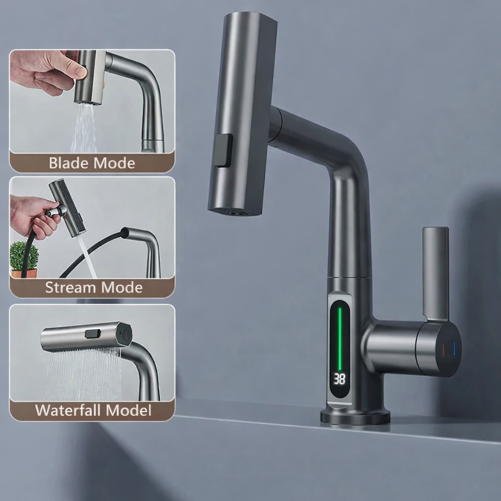 Versatile Kitchen Faucet with Digital Temperature Readout