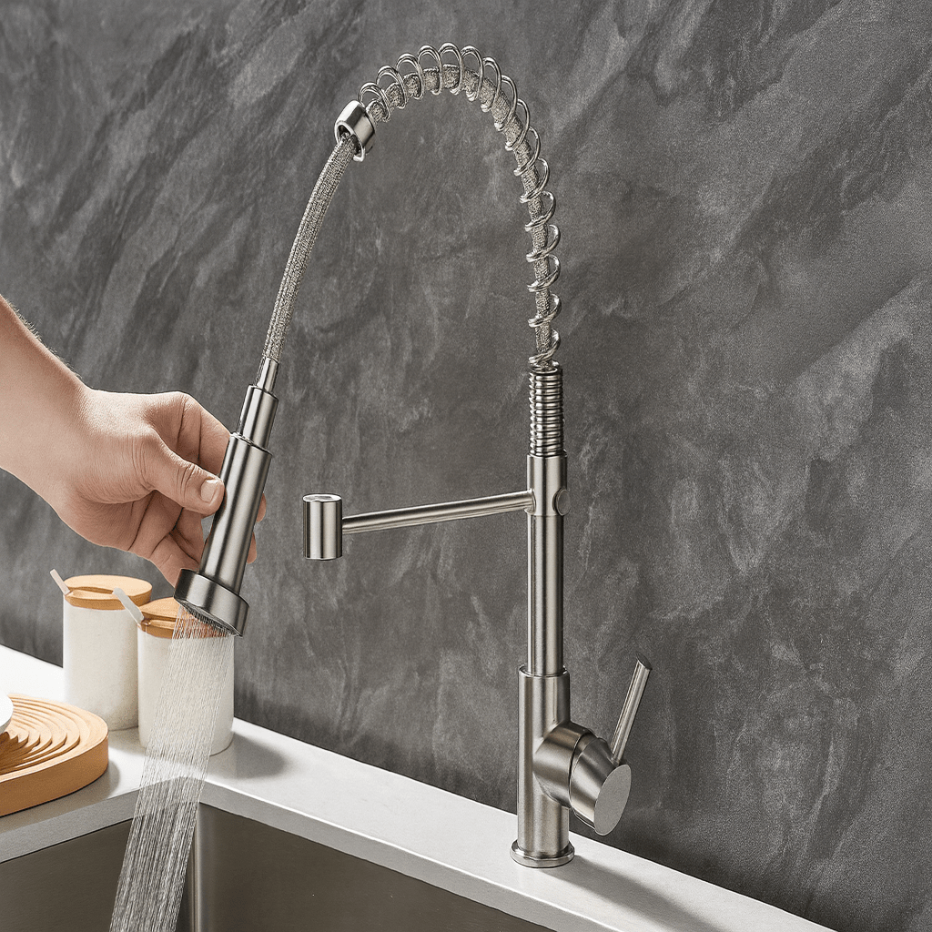 Elegant Duo Spout Kitchen Faucet with Luxe Black and Gold Design