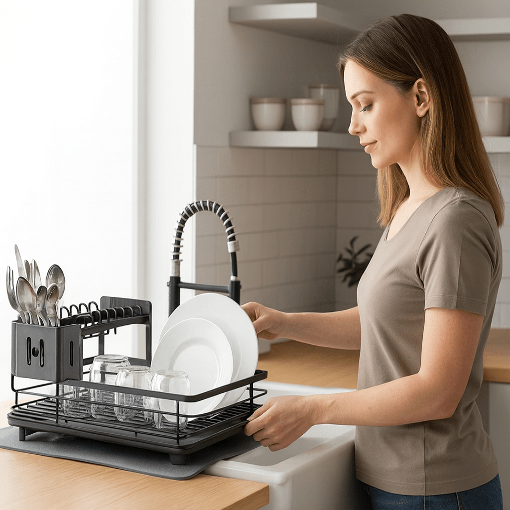 Space-Saving Stainless Steel Dish Drying Rack for Compact Kitchens