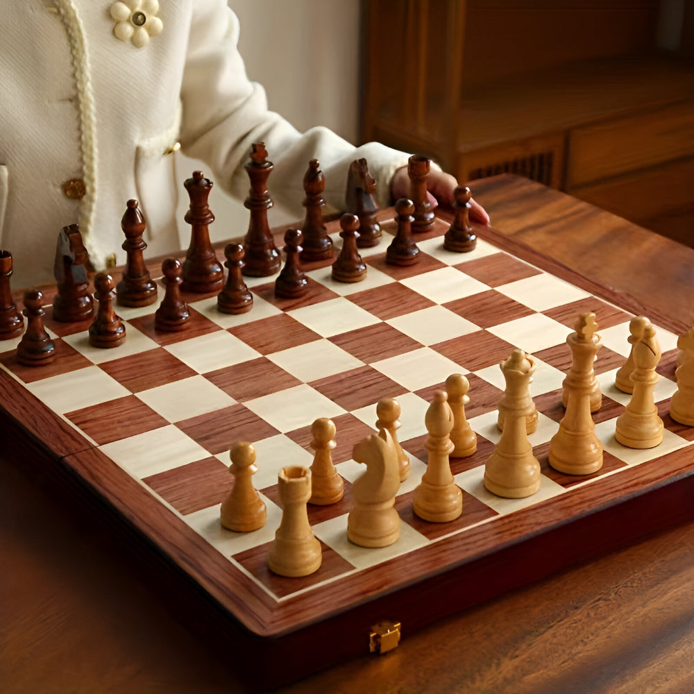 Classic Wooden Chess Set with Storage for Easy Play