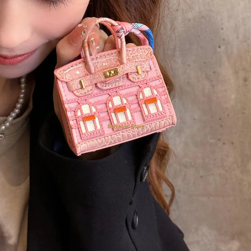 Elegant Mini Handbag Charm with Platinum Finish – Chic Accessory for Bags