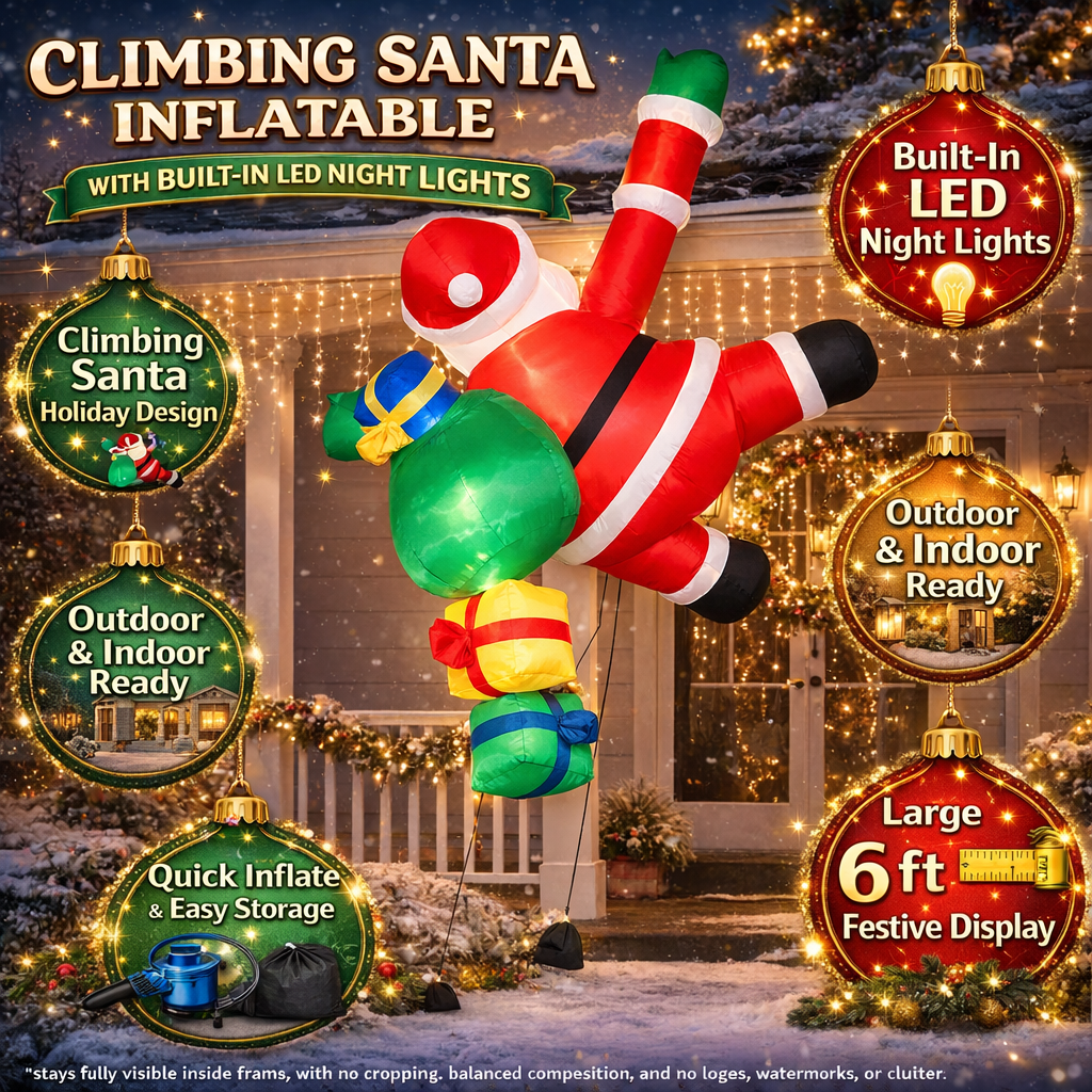 Festive Climber Santa Inflatable with Illuminating Lights