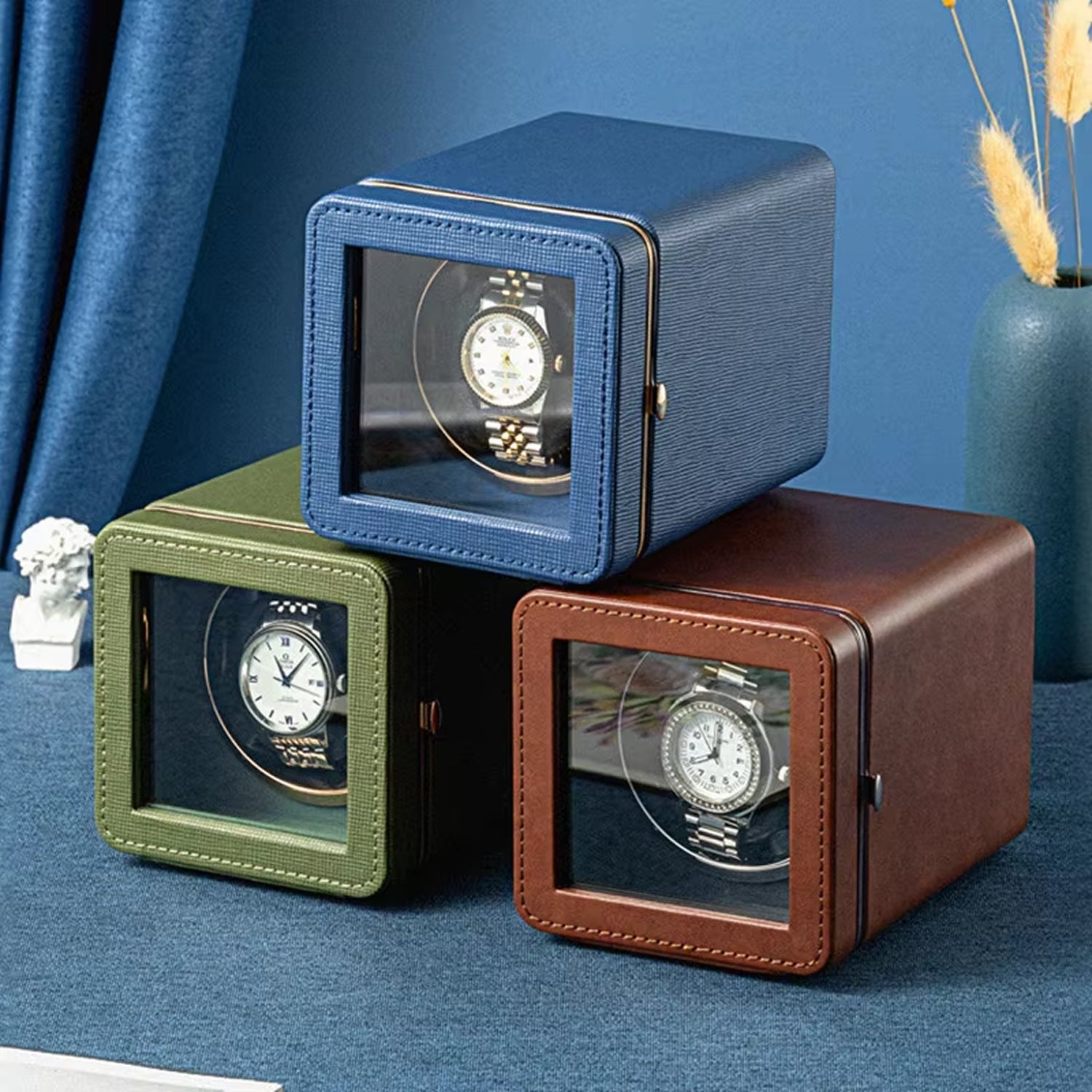 Watch Winder with 5 Rotation Settings – USB Type-C, Silent Motor, PU Leather