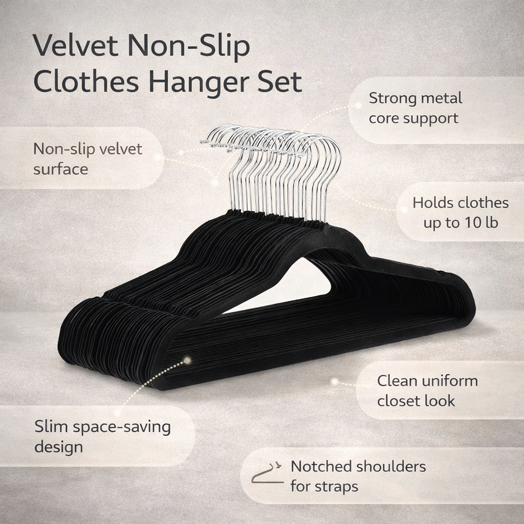 Space-Saving Velvet Hangers with Grip for Organized Closets