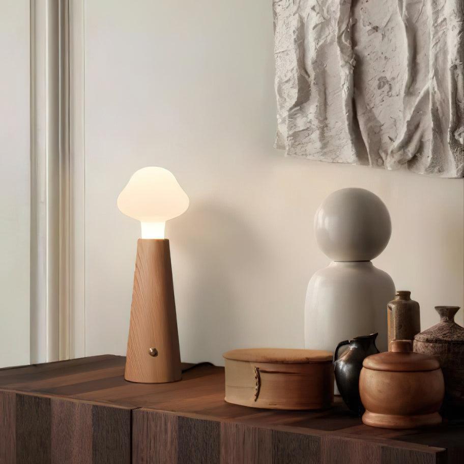 Aurora Glow Sculpted Table Lamp with Wood and Metal Accents