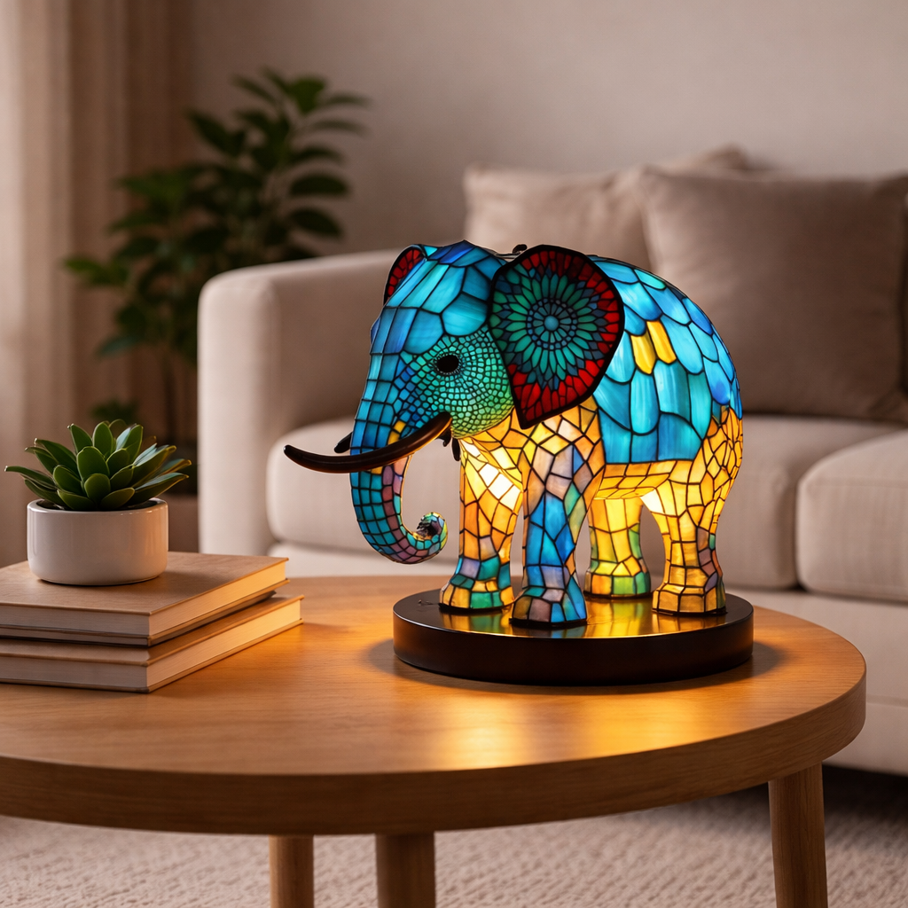 LED Table Lamp with Colorful Animal Design – Stained Glass Finish for Cozy Bedroom Lighting