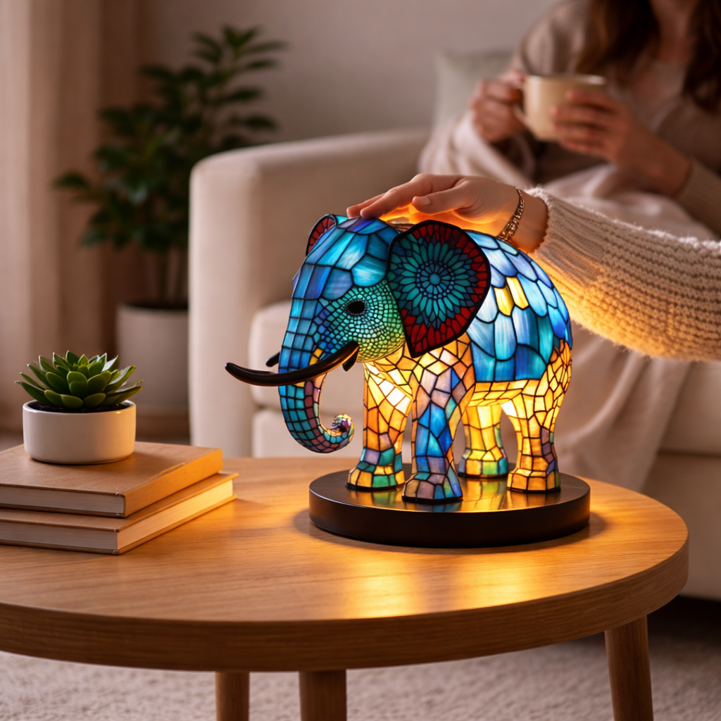 LED Table Lamp with Colorful Animal Design – Stained Glass Finish for Cozy Bedroom Lighting