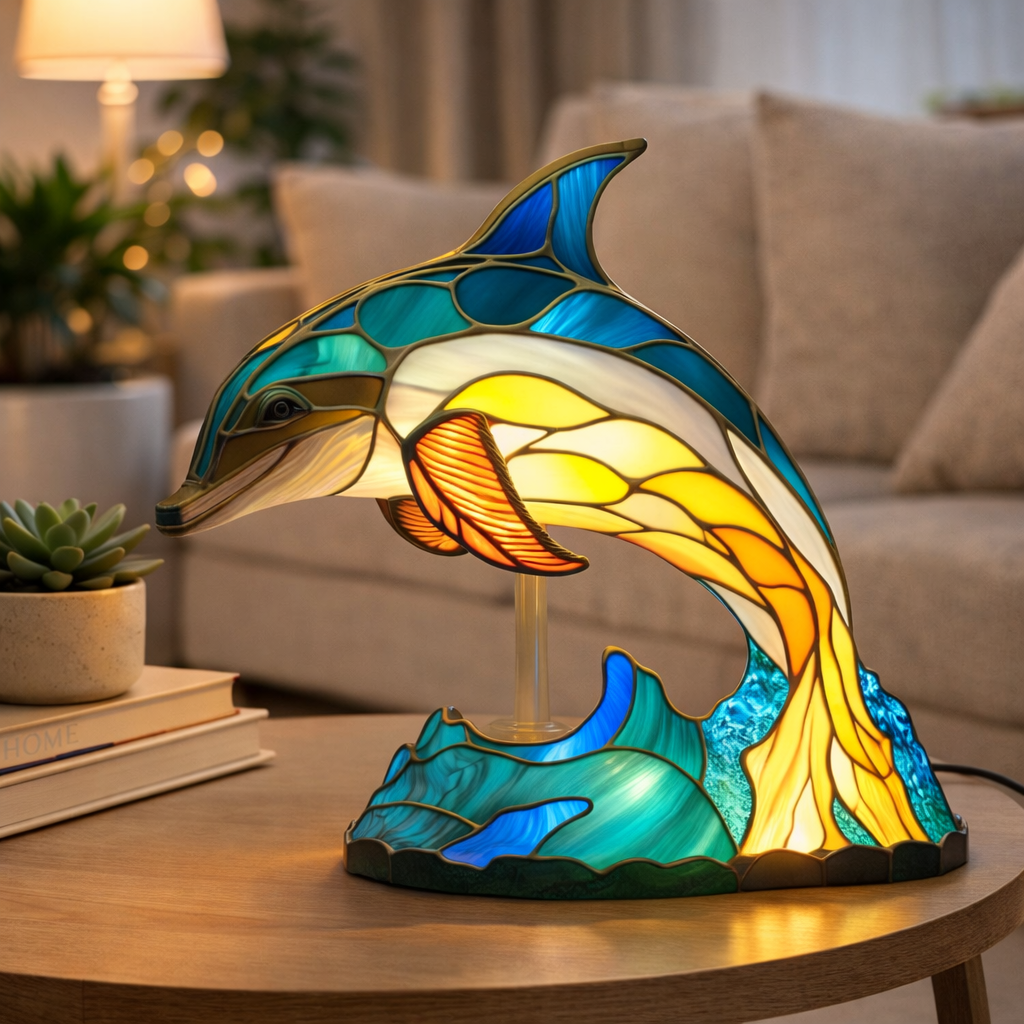 LED Table Lamp with Colorful Animal Design – Stained Glass Finish for Cozy Bedroom Lighting