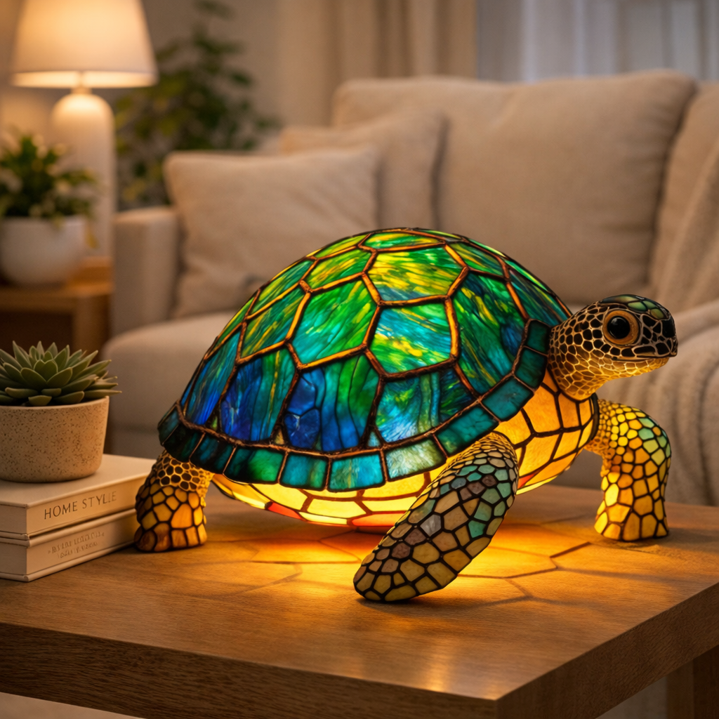 LED Table Lamp with Colorful Animal Design – Stained Glass Finish for Cozy Bedroom Lighting