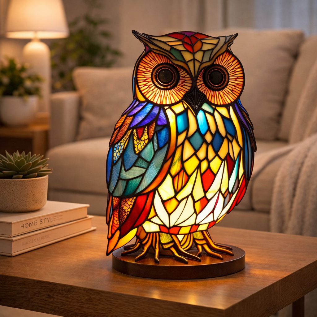 LED Table Lamp with Colorful Animal Design – Stained Glass Finish for Cozy Bedroom Lighting