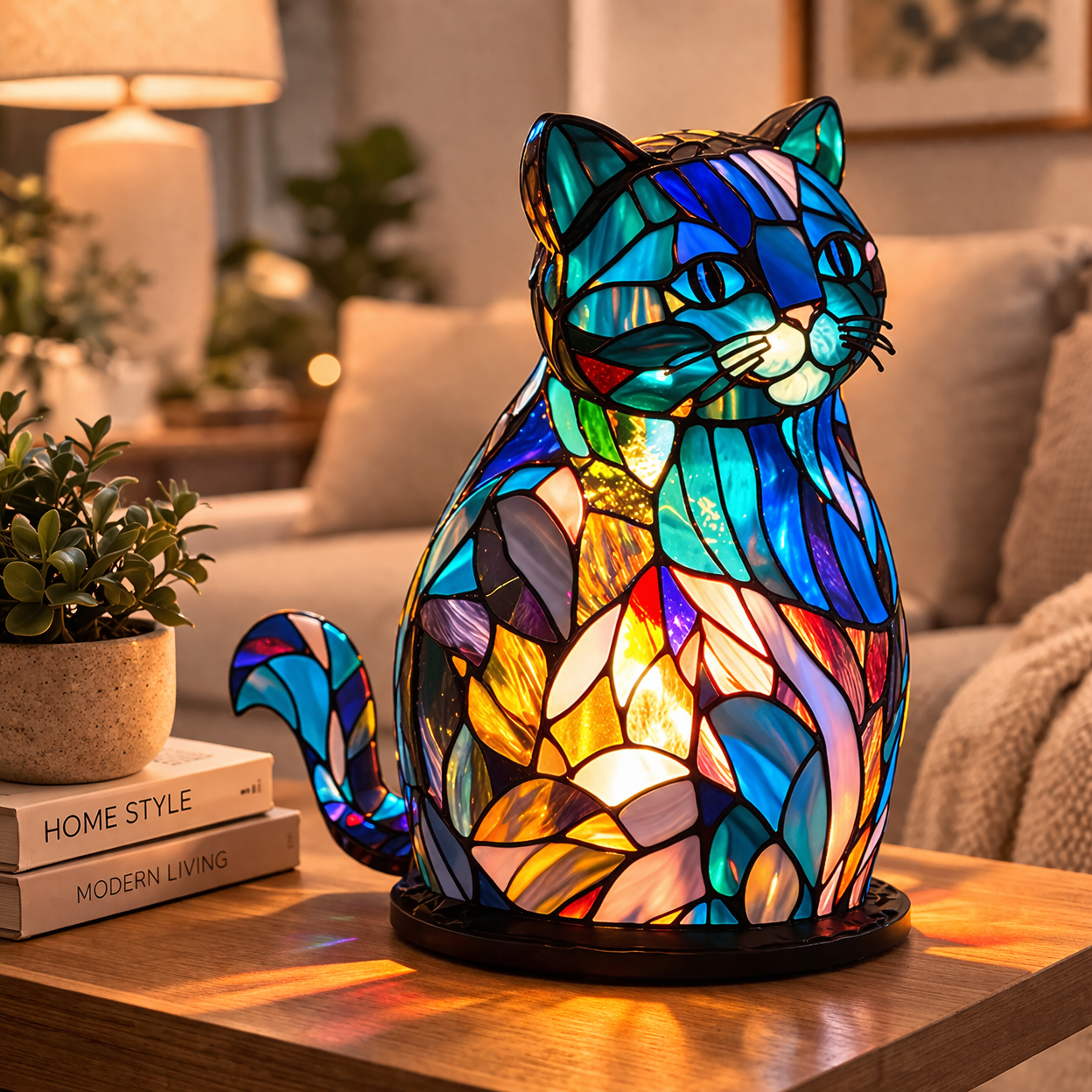 LED Table Lamp with Colorful Animal Design – Stained Glass Finish for Cozy Bedroom Lighting