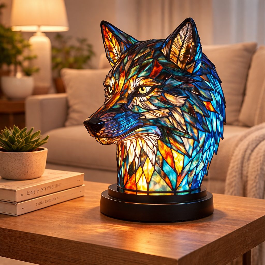LED Table Lamp with Colorful Animal Design – Stained Glass Finish for Cozy Bedroom Lighting