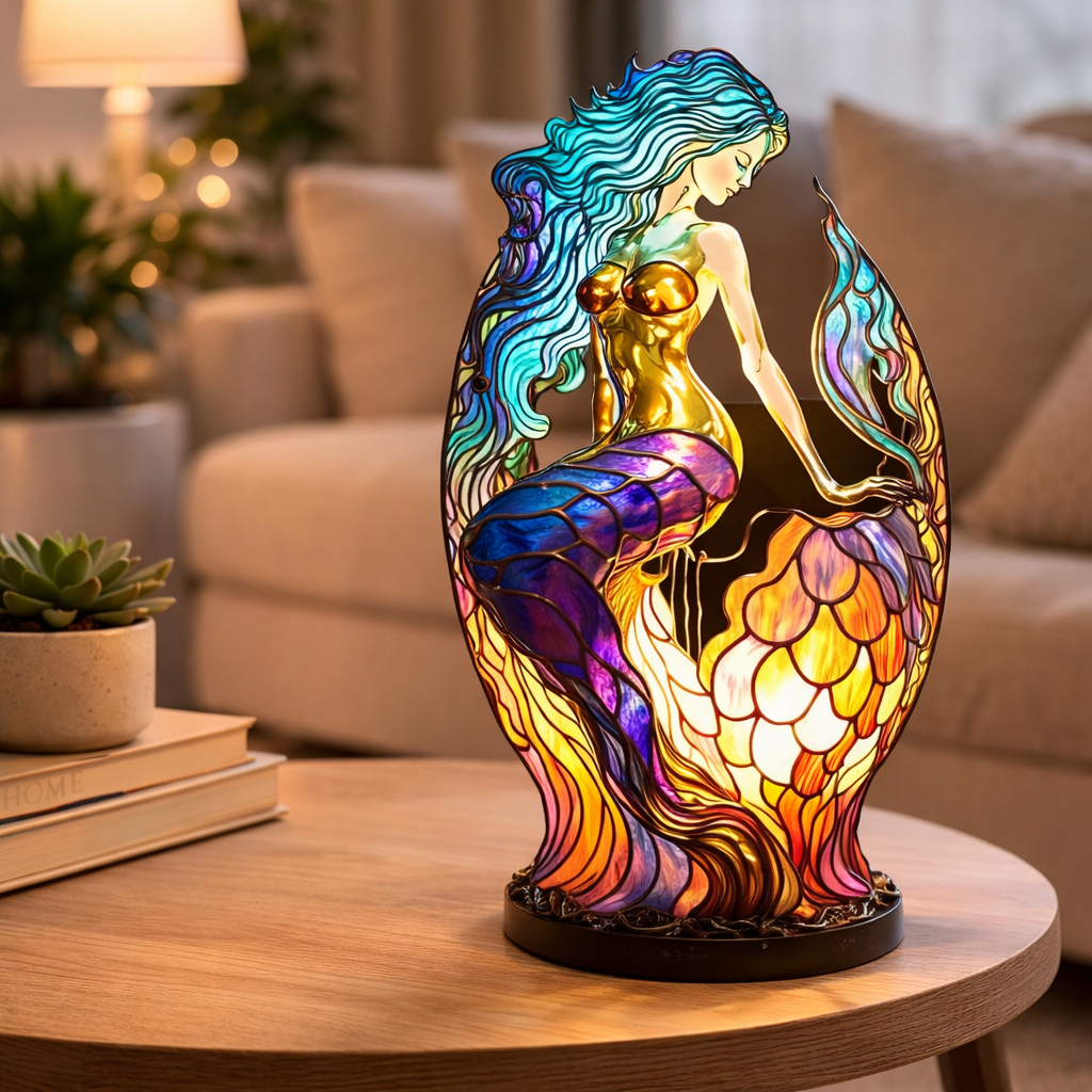 LED Table Lamp with Colorful Animal Design – Stained Glass Finish for Cozy Bedroom Lighting