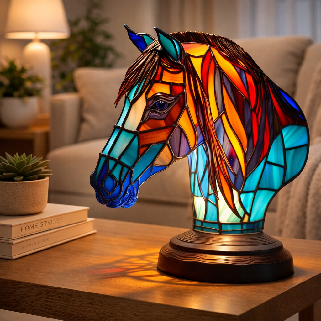 LED Table Lamp with Colorful Animal Design – Stained Glass Finish for Cozy Bedroom Lighting