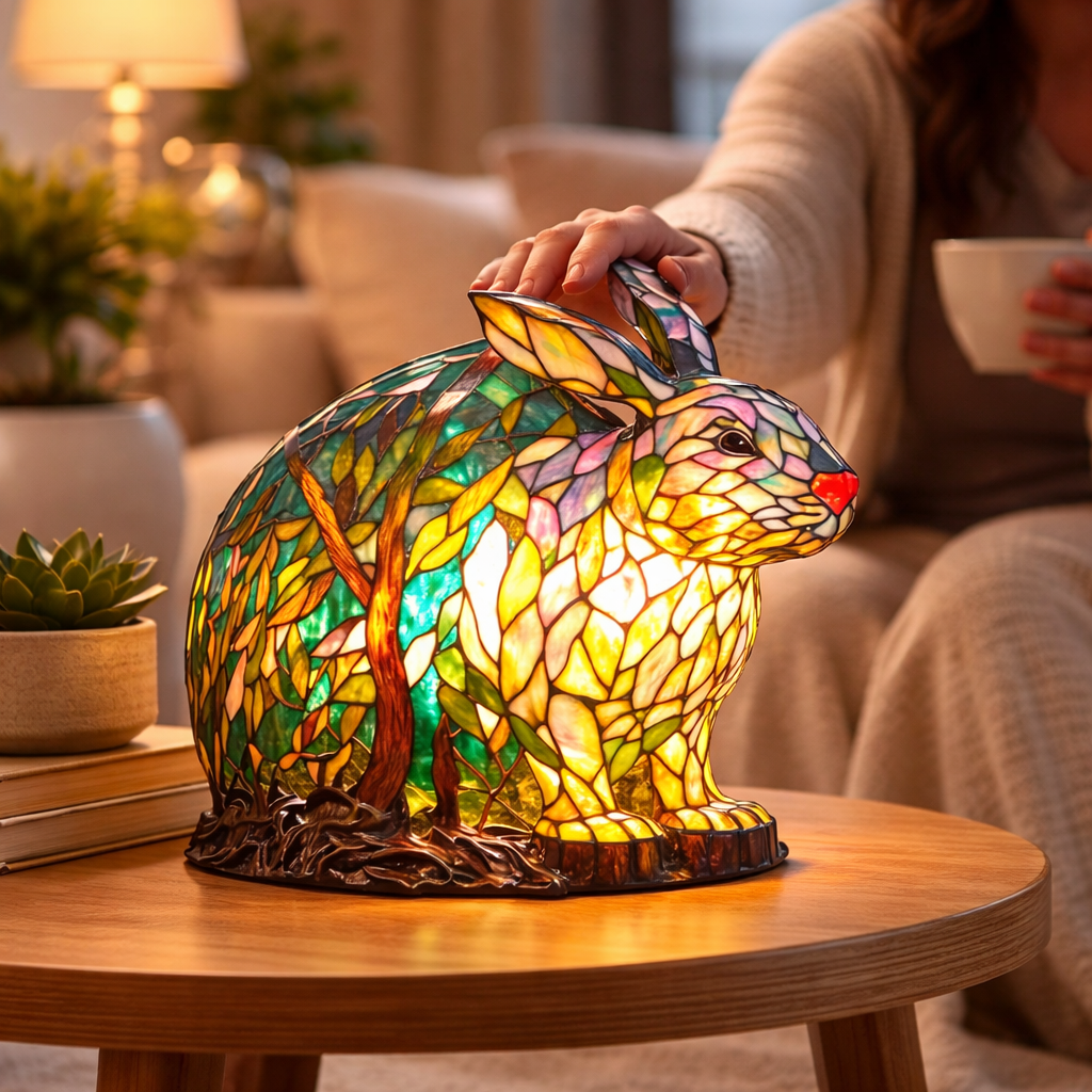 LED Table Lamp with Colorful Animal Design – Stained Glass Finish for Cozy Bedroom Lighting