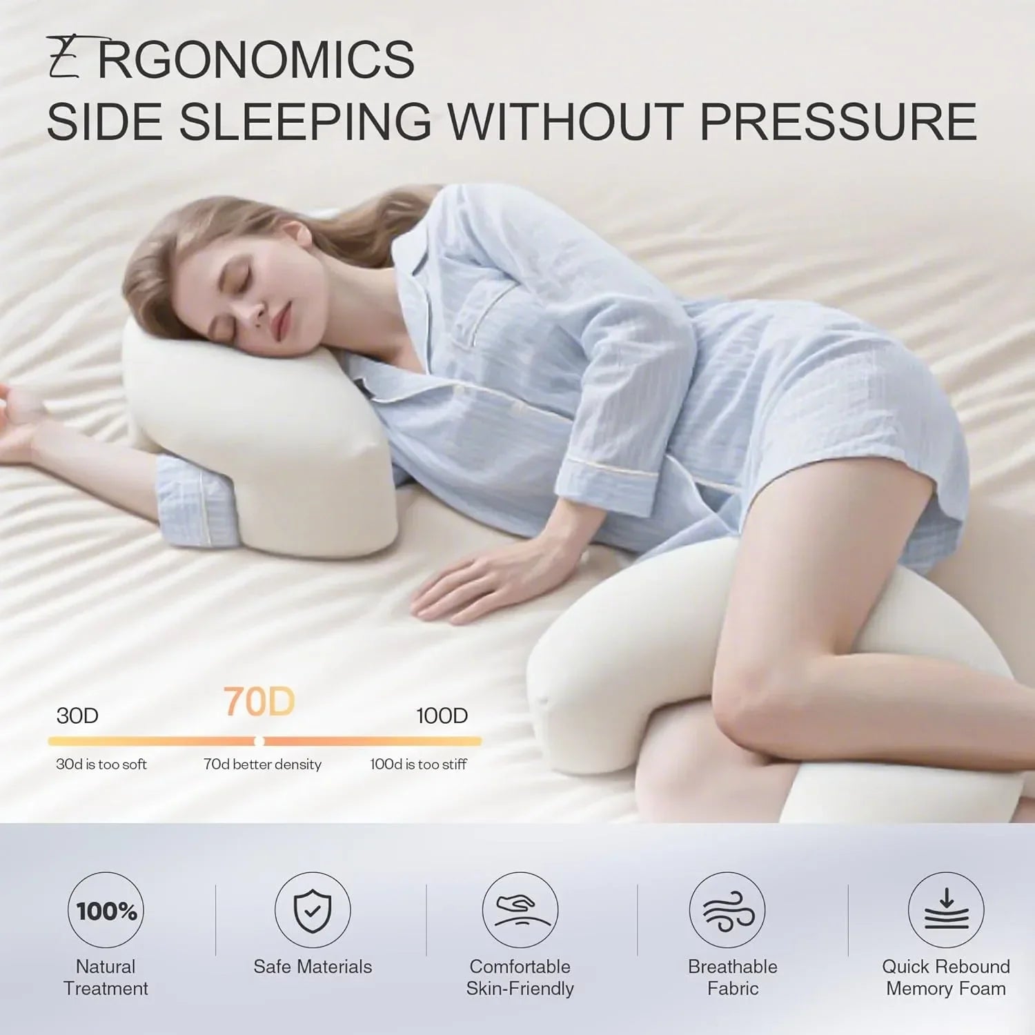3-Layer Neck Support Pillow with Arm Channels for Side Sleepers
