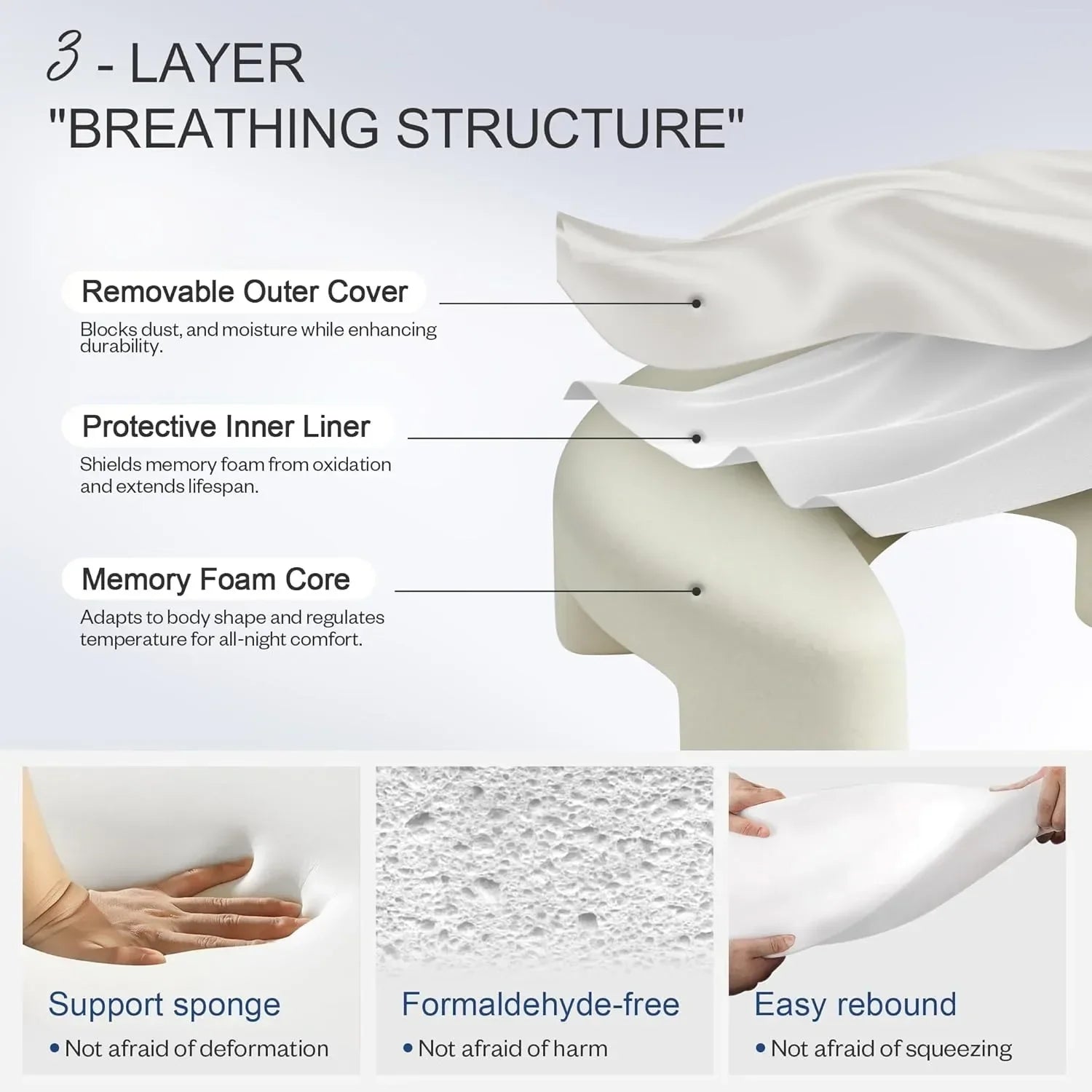 3-Layer Neck Support Pillow with Arm Channels for Side Sleepers