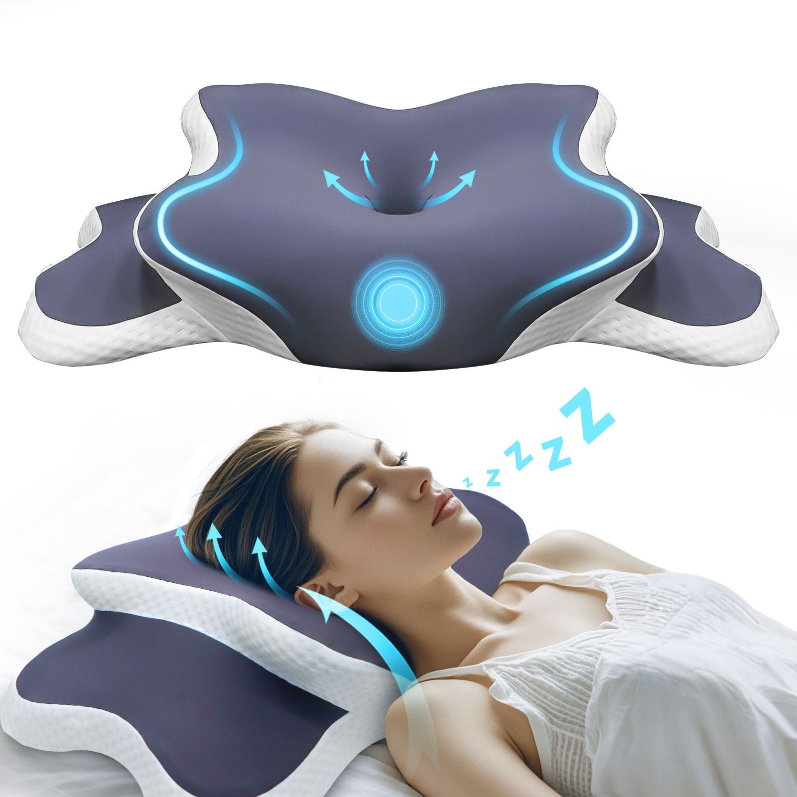 Ergonomic Contour Pillow for Neck Support | Memory Foam | All Sleep Styles | Breathable