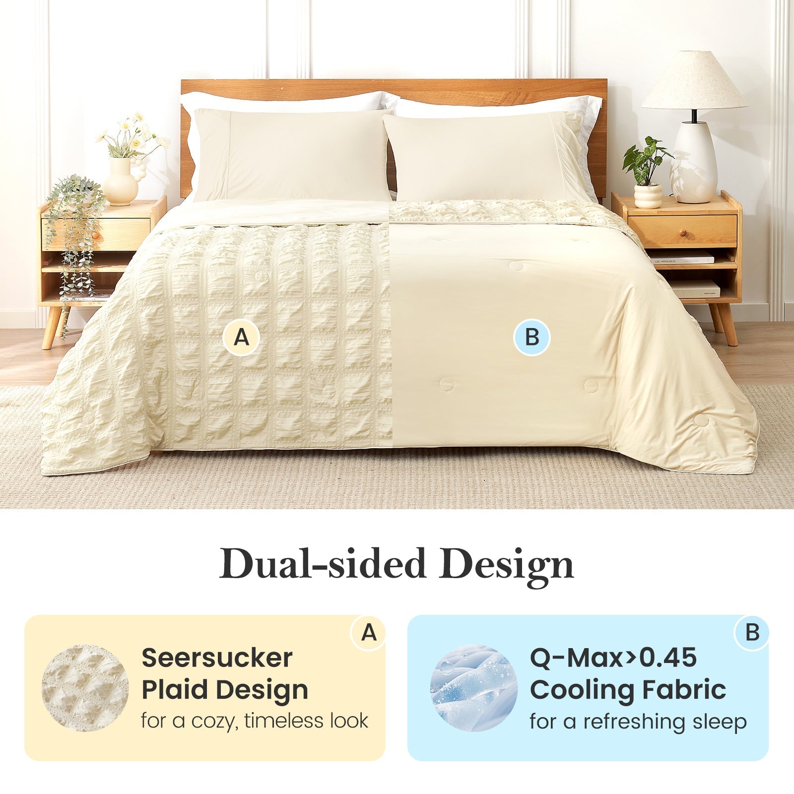 Lightweight Seersucker Cooling Comforter with Enhanced Airflow for Warm Sleepers