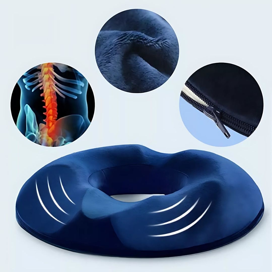 Memory Foam Donut Cushion for Tailbone Support – Washable Cover for Travel & Office