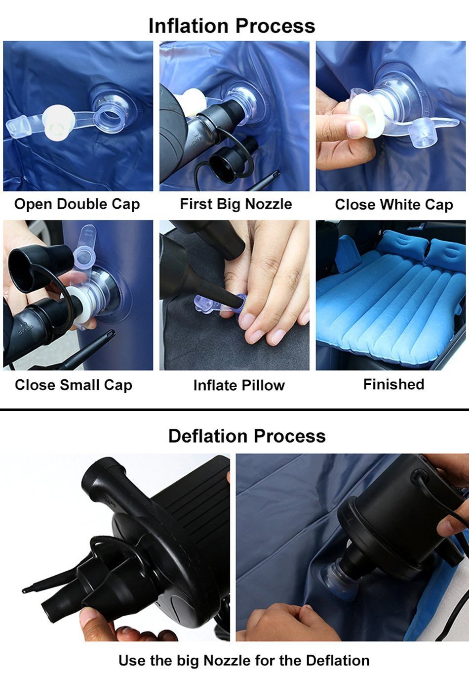 Inflatable Car Mattress with T-Support and Cushions for Travel and Camping
