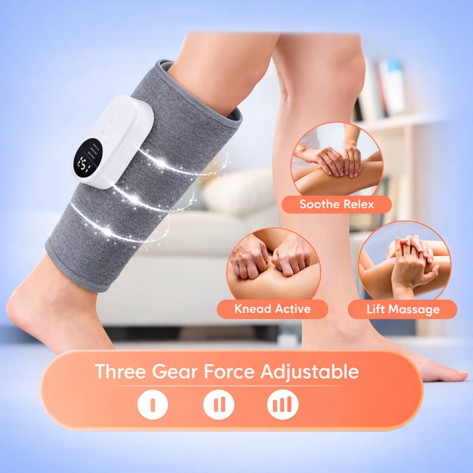 Rechargeable Portable Leg Massager with Wireless Air Compression and 15-Minute Timer
