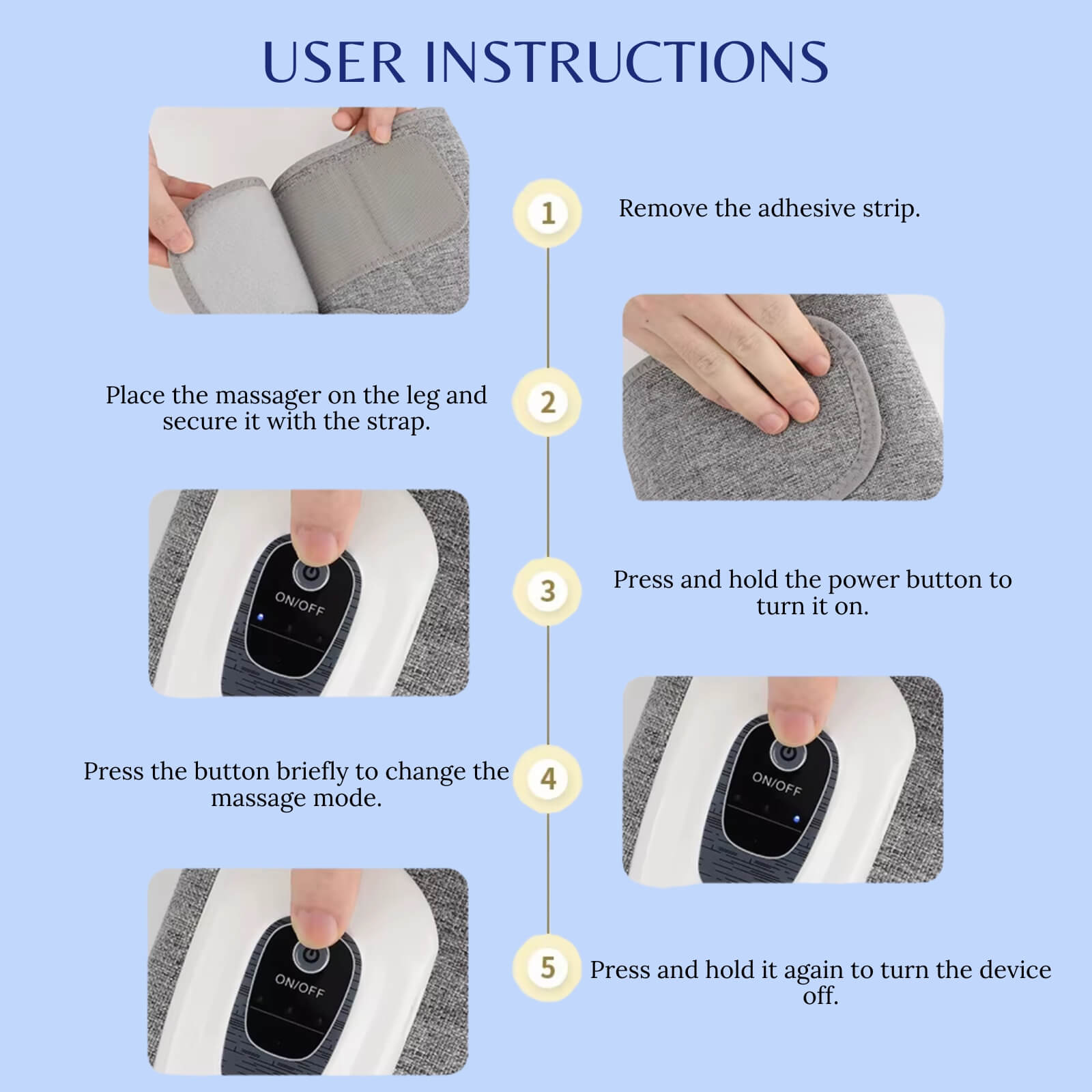 Rechargeable Portable Leg Massager with Wireless Air Compression and 15-Minute Timer