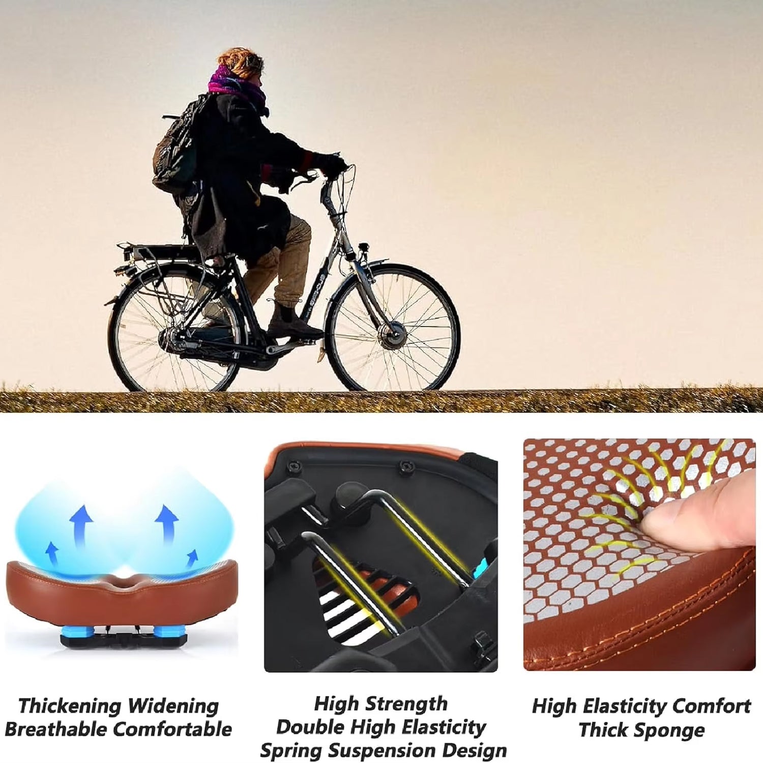 Oversized Noseless Bicycle Seat with Shock Absorption for Comfort