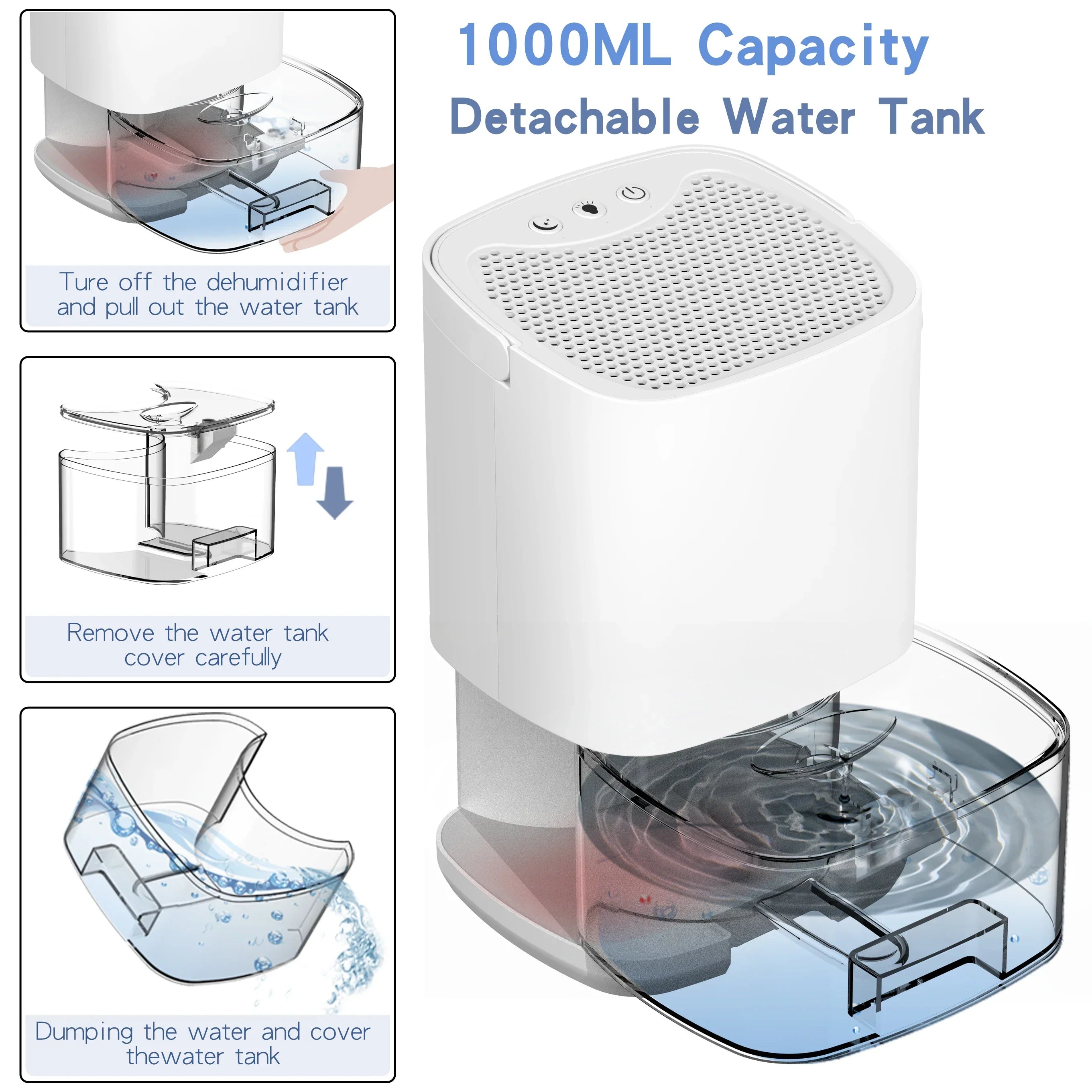 2-in-1 Air Purifier and Dehumidifier with 1000ml Tank and Night Light