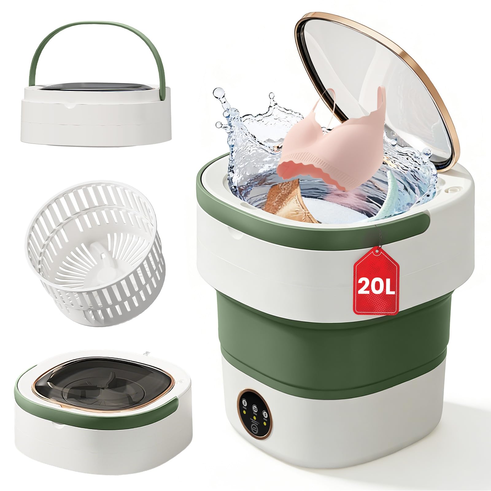 20L Foldable Mini Washing Machine with Spin Basket - 3 Cleaning Modes