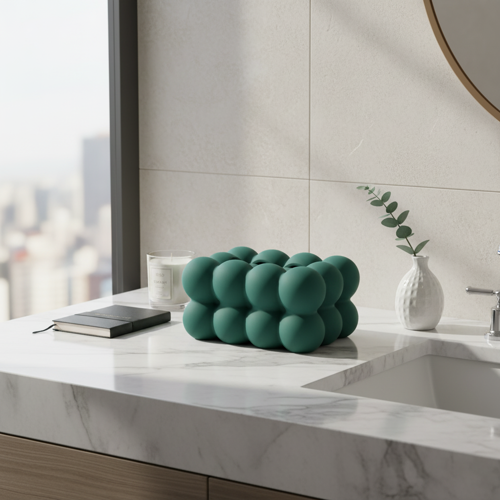 Chic Ceramic Tissue Holder with Fun Bubble Detailing