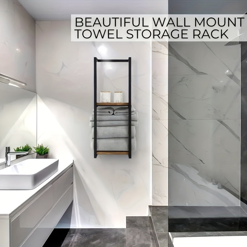 Metal Towel Holder with Water-Resistant Shelf | Space-Efficient Bathroom Organizer
