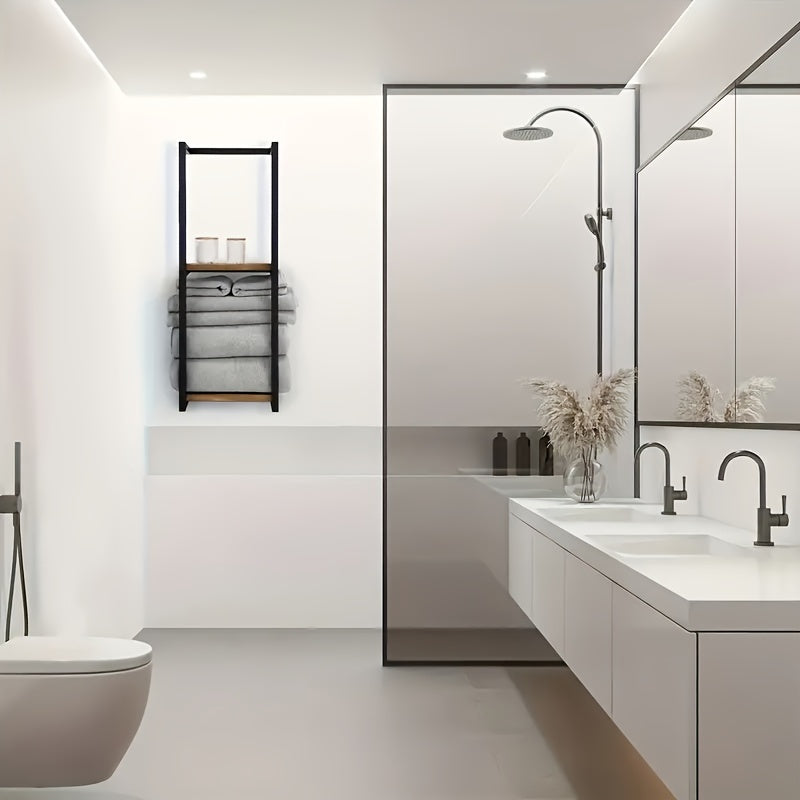 Metal Towel Holder with Water-Resistant Shelf | Space-Efficient Bathroom Organizer