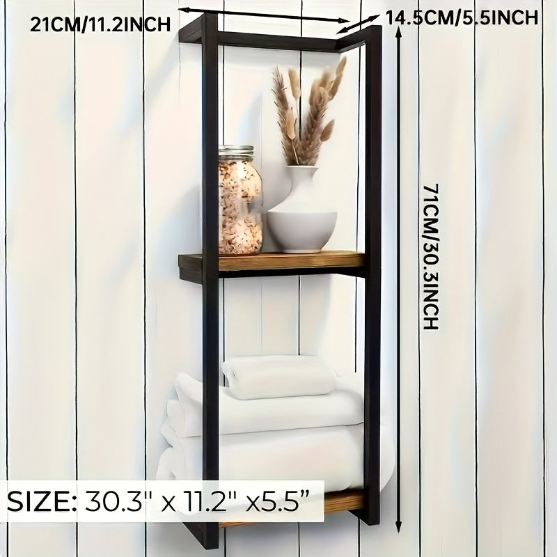 Metal Towel Holder with Water-Resistant Shelf | Space-Efficient Bathroom Organizer