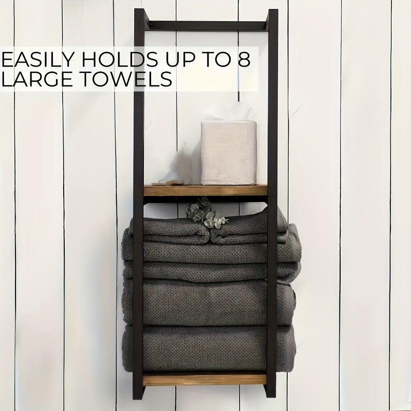 Metal Towel Holder with Water-Resistant Shelf | Space-Efficient Bathroom Organizer