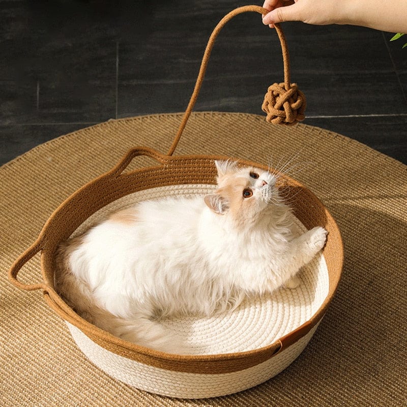 Hand-Woven Cooling Cat Bed – Breathable Summer Comfort