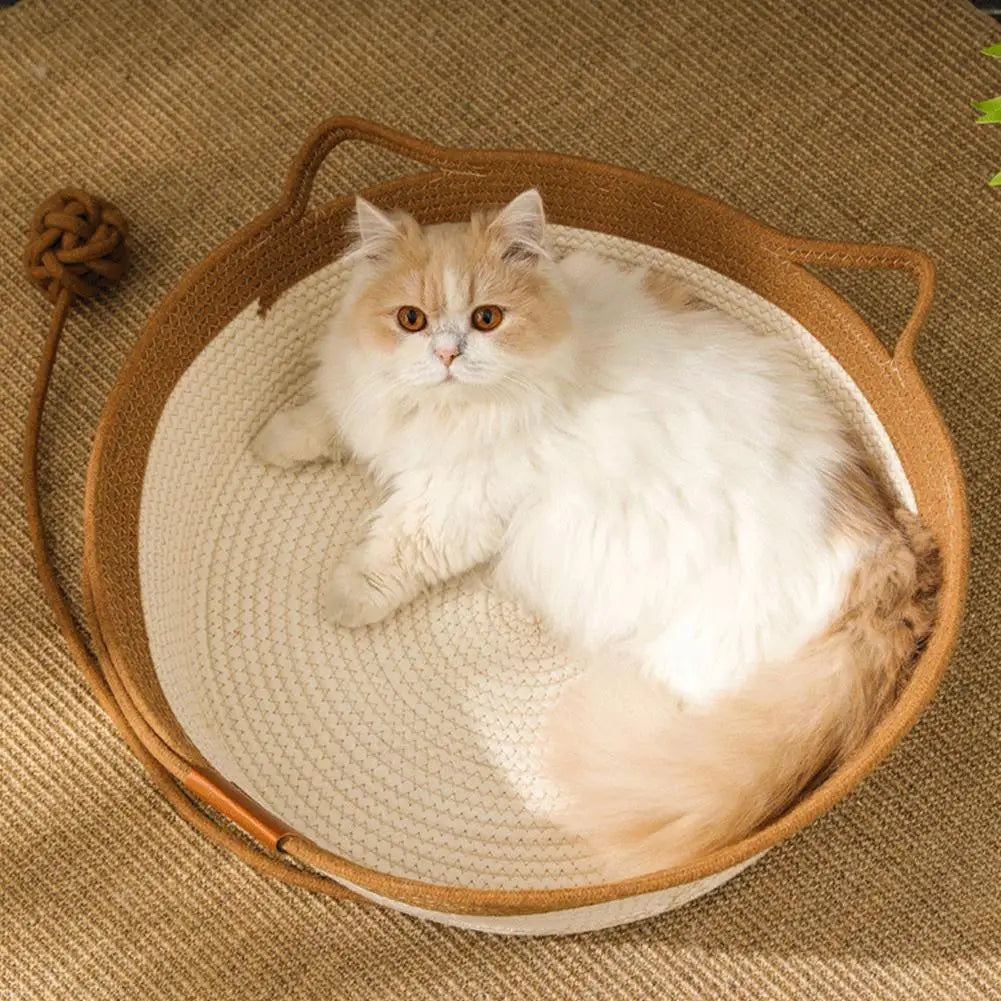Hand-Woven Cooling Cat Bed – Breathable Summer Comfort