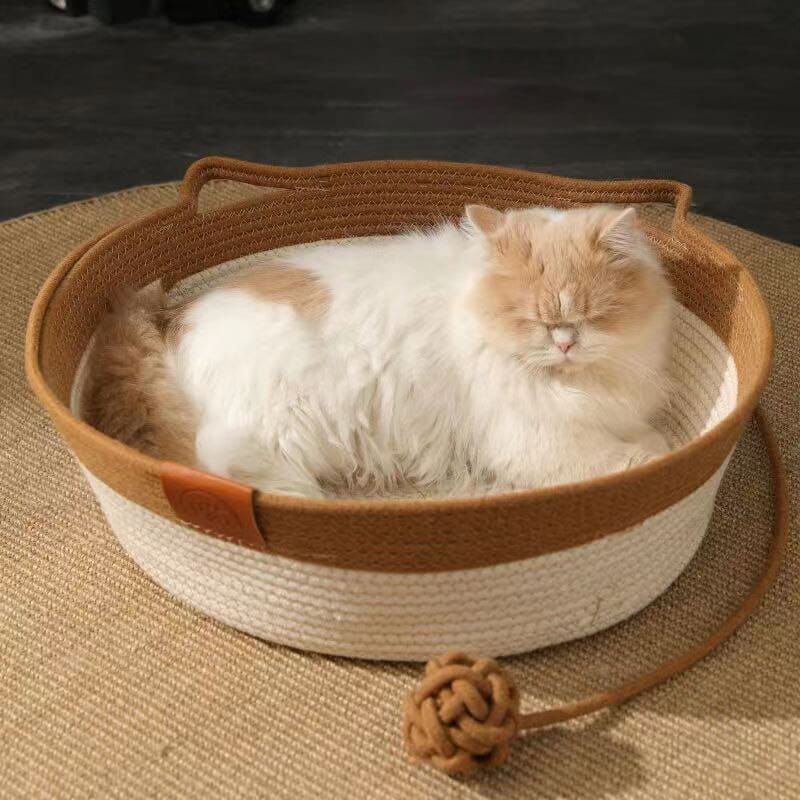 Hand-Woven Cooling Cat Bed – Breathable Summer Comfort