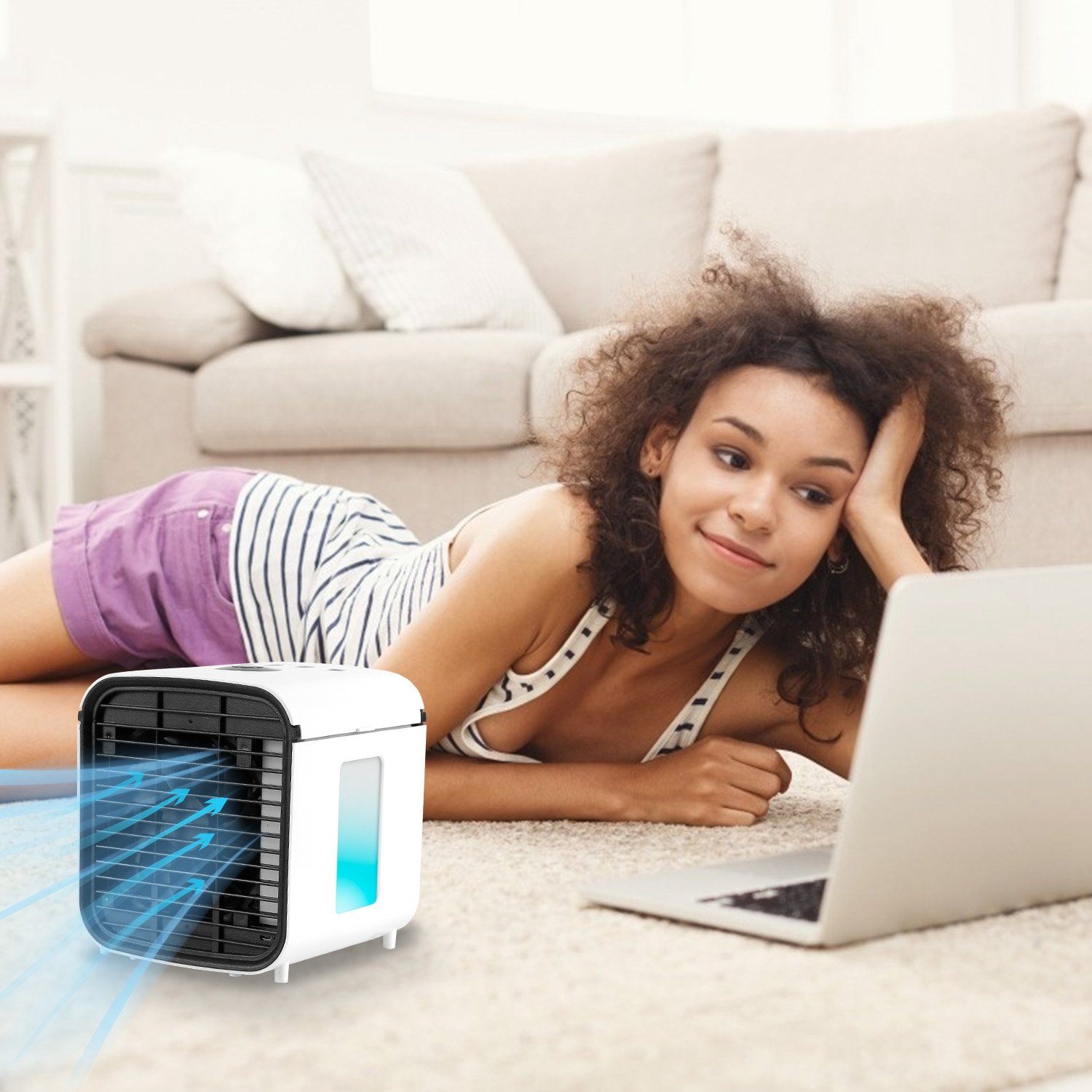 Compact Mini Air Conditioner Fan with 7 Color LED Lights – Humidified Comfort