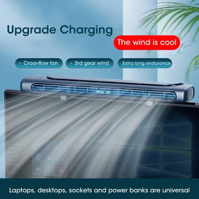 USB Rechargeable Clip-On Air Cooler with LED Light – Adjustable Fan Speed