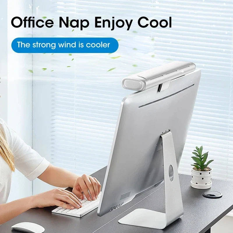 USB Rechargeable Clip-On Air Cooler with LED Light – Adjustable Fan Speed