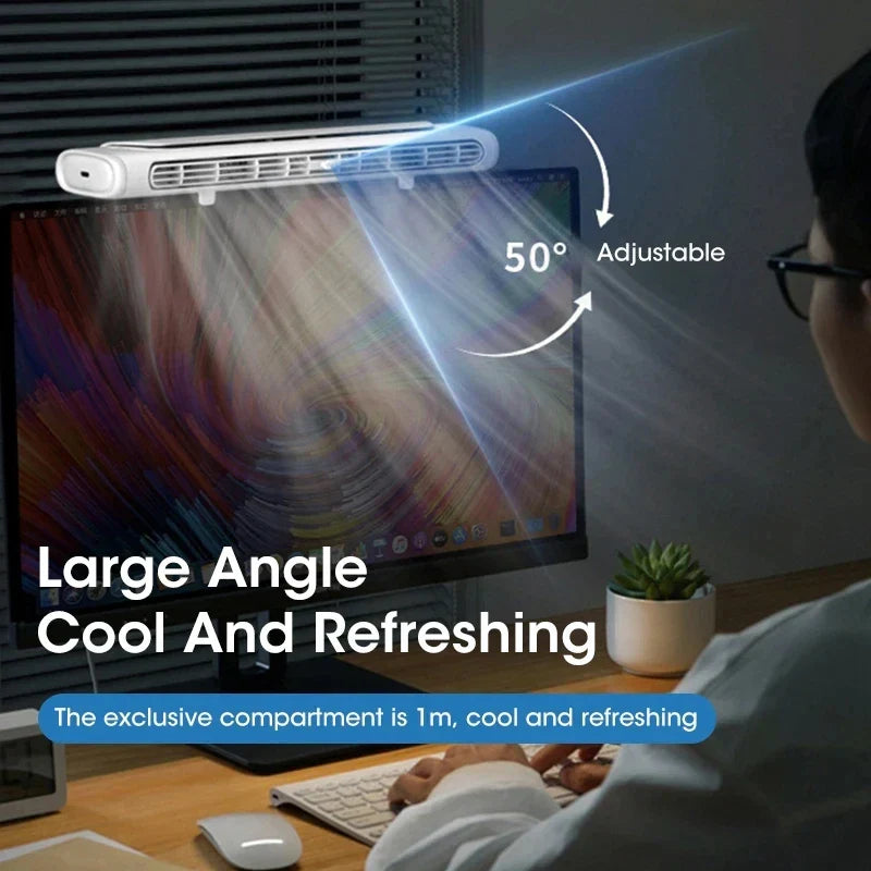 USB Rechargeable Clip-On Air Cooler with LED Light – Adjustable Fan Speed