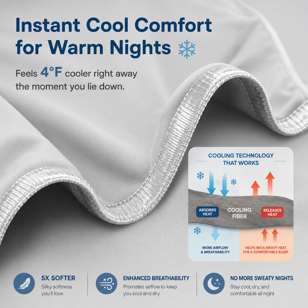 Lightweight Summer Cooling Blanket with Heat-Absorbing Material for Comfort
