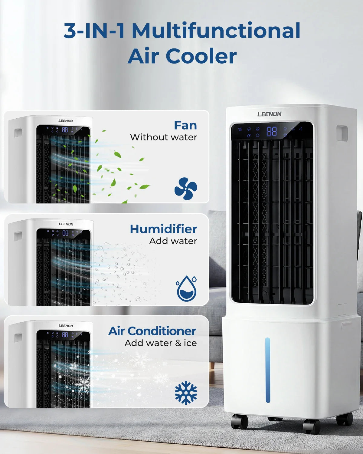 Compact Cooling Fan with Water Function | 3 Speed Settings | Remote | 9L Reservoir | Timer