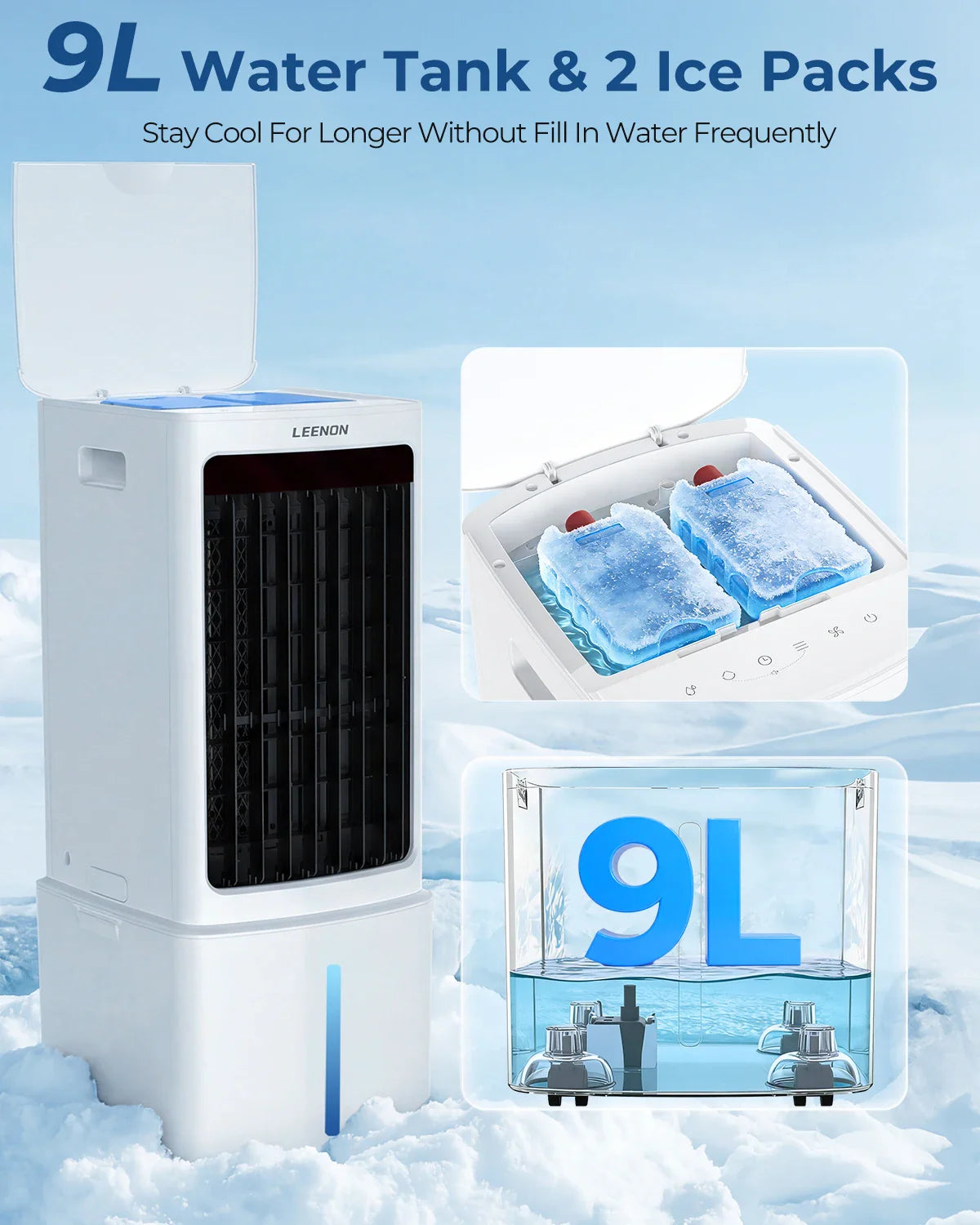 Compact Cooling Fan with Water Function | 3 Speed Settings | Remote | 9L Reservoir | Timer